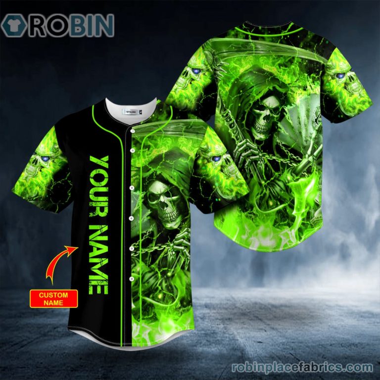 Green Lightning Grim Reaper Custom Baseball Jersey - RobinPlaceFabrics