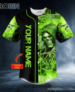 Green Lightning Grim Reaper Custom Baseball Jersey - RobinPlaceFabrics