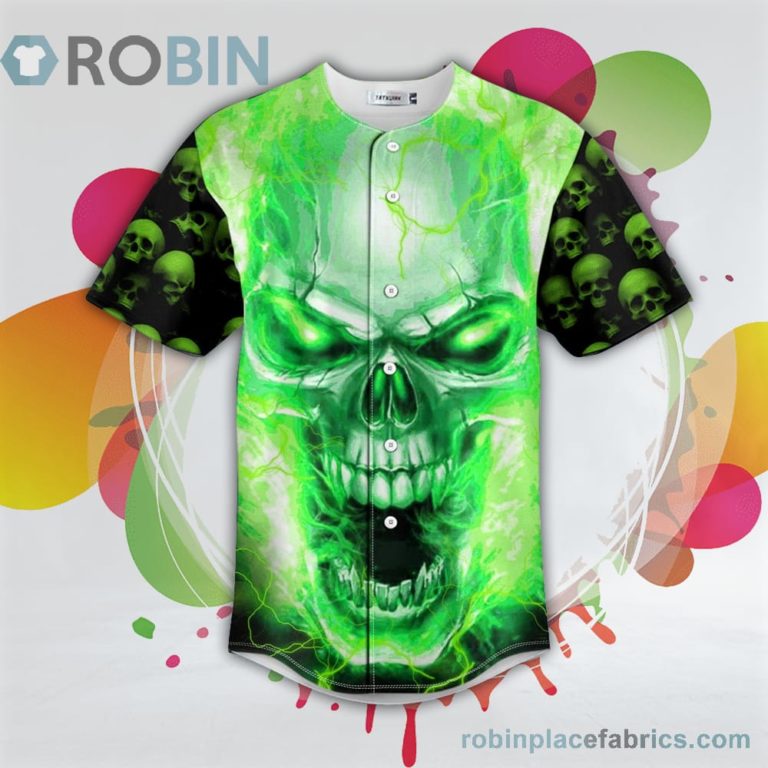 Green Lightning Screaming Skull Baseball Jersey RB6867