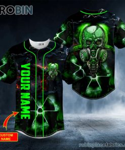 green neon biohazard skull custom baseball jersey 106 3kzwY