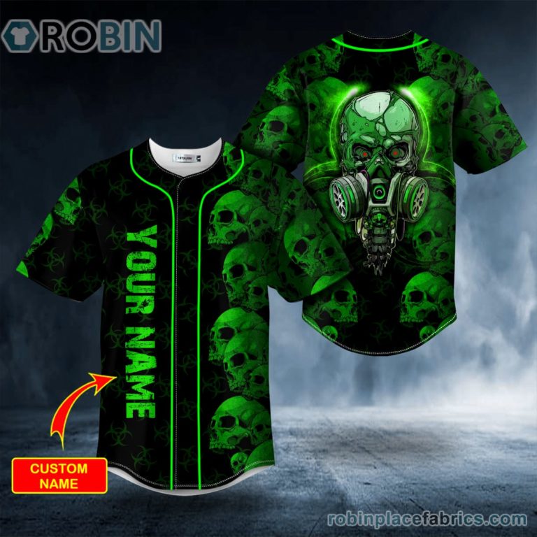 Green Zone Biohazard Skull Custom Baseball Jersey