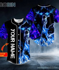 grim reaper prayer blue fire custom baseball jersey 101 l5nF4