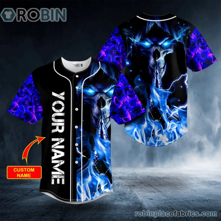 Grim Reaper Prayer Blue Fire Custom Baseball Jersey