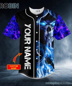 Grim Reaper Prayer Blue Fire Custom Baseball Jersey
