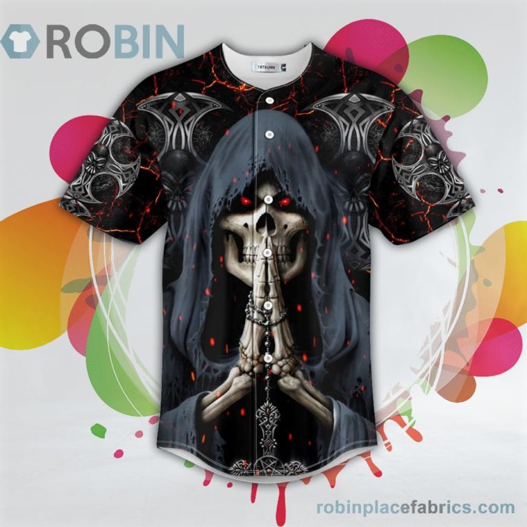 Grim Reaper Praying Skull Baseball Jersey RB3014