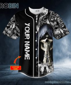 Grim Reaper Praying Skull Custom Baseball Jersey Grim Reaper Praying Skull Custom Baseball Jersey