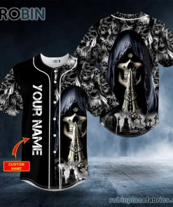 grim reaper praying skull custom baseball jersey 98 nQulM