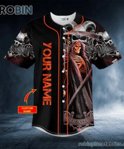 Grim Reaper Sand Clock Horned Skull Custom Baseball Jersey Grim Reaper Sand Clock Horned Skull Custom Baseball Jersey