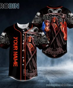 grim reaper sand clock horned skull custom baseball jersey 97 dKq9U