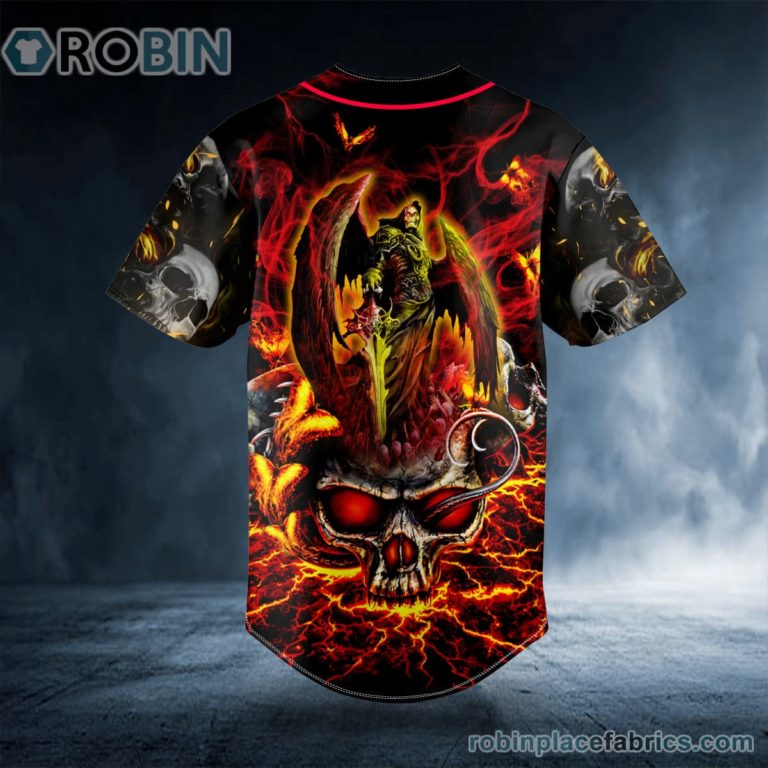 Grim Reaper Wings Lightning Skull Custom Baseball Jersey