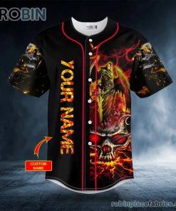 Grim Reaper Wings Lightning Skull Custom Baseball Jersey Grim Reaper Wings Lightning Skull Custom Baseball Jersey