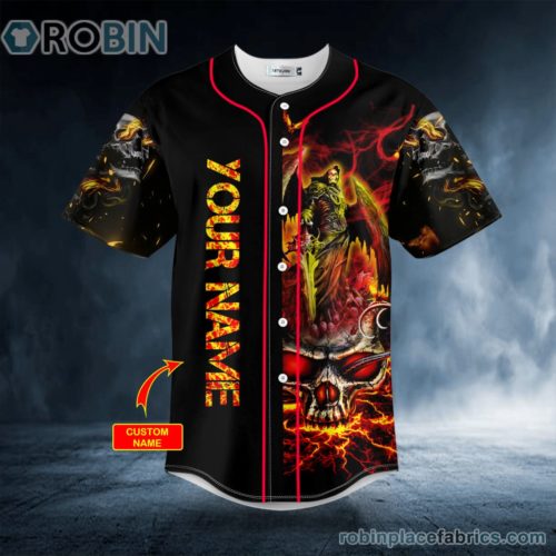 Grim Reaper Wings Lightning Skull Custom Baseball Jersey ...