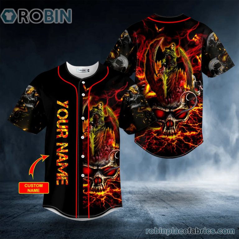 Grim Reaper Wings Lightning Skull Custom Baseball Jersey ...