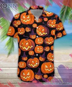 Halloween Pumpkin Hawaiian Shirt, Casual Short Sleeve Shirt Halloween Pumpkin Hawaiian Shirt, Casual Short Sleeve Shirt