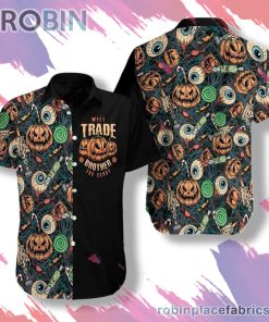 Halloween Scary Pumpkin Hawaiian Shirt, Casual Short Sleeve Shirt Halloween Scary Pumpkin Hawaiian Shirt, Casual Short Sleeve Shirt