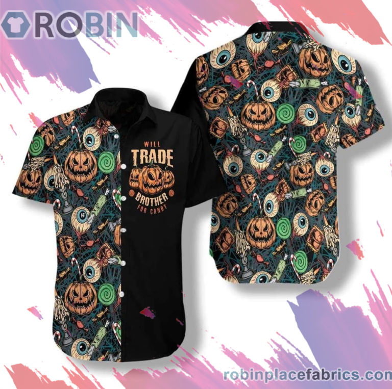 Halloween Scary Pumpkin Hawaiian Shirt, Casual Short Sleeve Shirt