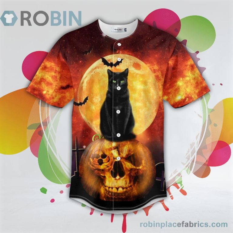 Happy Halloween Black Cat Head Skull Baseball Jersey RB7486