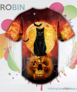 Happy Halloween Black Cat Head Skull Baseball Jersey RB7486