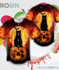happy halloween black cat head skull baseball jersey rb748655 yaEbh