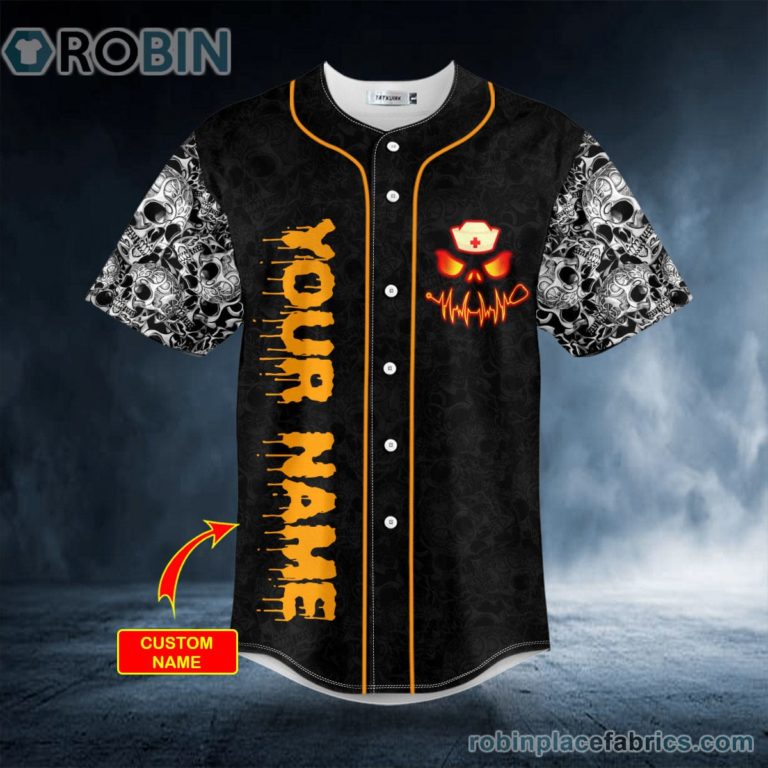 Halloween Doddle Skull Custom Baseball Jersey RobinPlaceFabrics