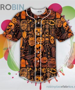 happy halloween pattern pumpkin skull baseball jersey rb7760141 ypHjc