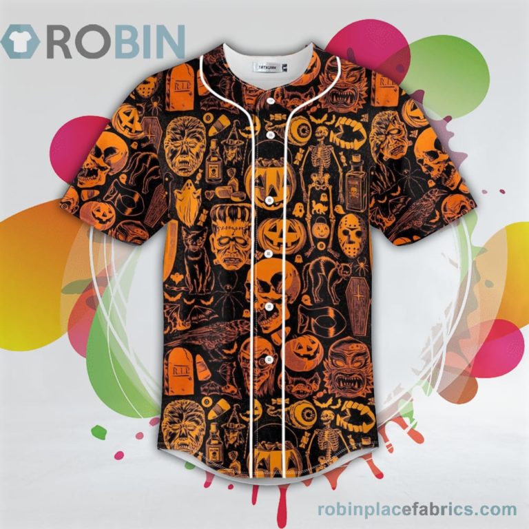 Happy Halloween Pattern Pumpkin Skull Baseball Jersey RB7760