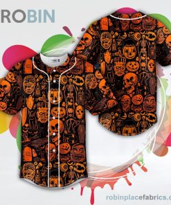happy halloween pattern pumpkin skull baseball jersey rb776053 oOt6E
