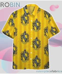 Harry Potter Hogwarts Hufflepuff House Pride Crests Hawaiian Shirts, Casual Short Sleeve Shirt