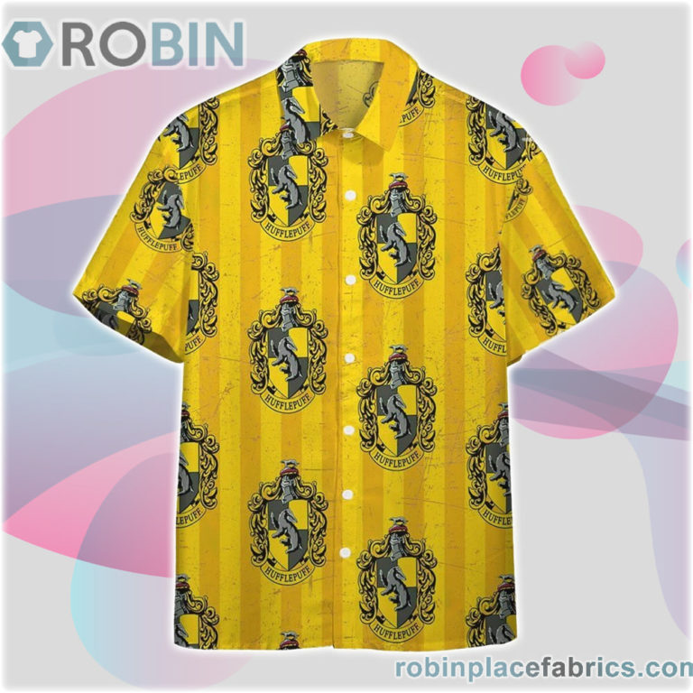 Harry Potter Hogwarts Hufflepuff House Pride Crests Hawaiian Shirts, Casual Short Sleeve Shirt
