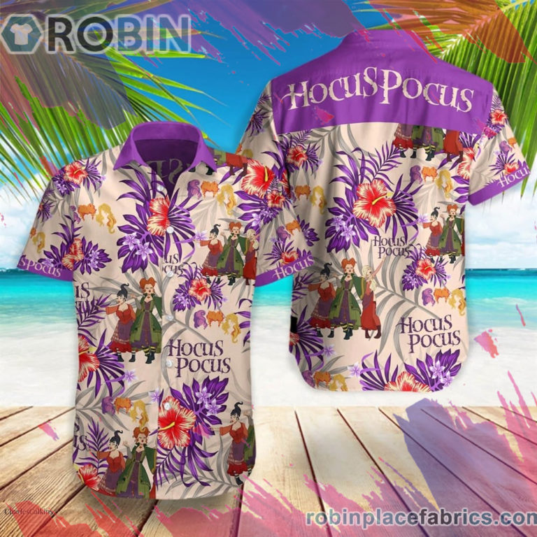 Hocus Pocus Witches Disney Cartoon Hawaiian Shirt, Casual Short Sleeve Shirt