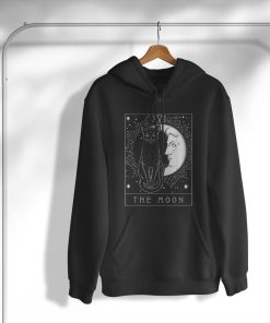 hoodie tarot card crescent moon and cat graphic QKxEN