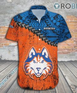Houston Baptist Huskies Casual Button Down Hawaiian Shirt Grunge Polynesian Tattoo – NCAA
