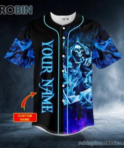 how crazy i am but how much i enjoy blue smoke grim reaper skull custom baseball jersey 283 X1H5c