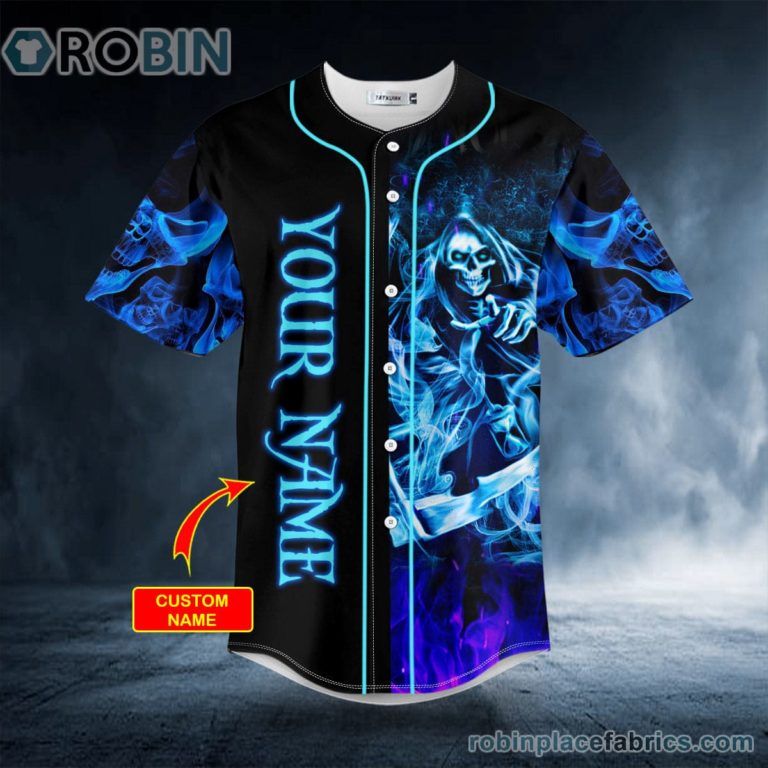 How Crazy I Am But How Much I Enjoy Blue Smoke Grim Reaper Skull Custom Baseball Jersey