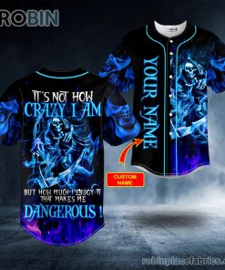 how crazy i am but how much i enjoy blue smoke grim reaper skull custom baseball jersey 84 K2tVW