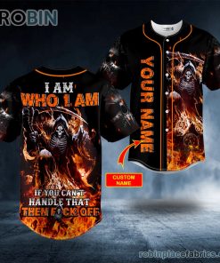 i am who i am f off fire skeleton grim reaper skull custom baseball jersey 83 4jAJk
