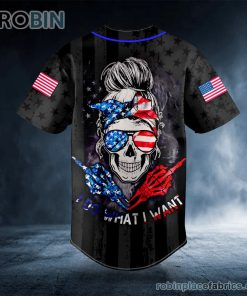 i do what i want american flag patriotist messy bun skull custom baseball jersey 469 JKLns