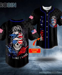 i do what i want american flag patriotist messy bun skull custom baseball jersey 81 ikhb7