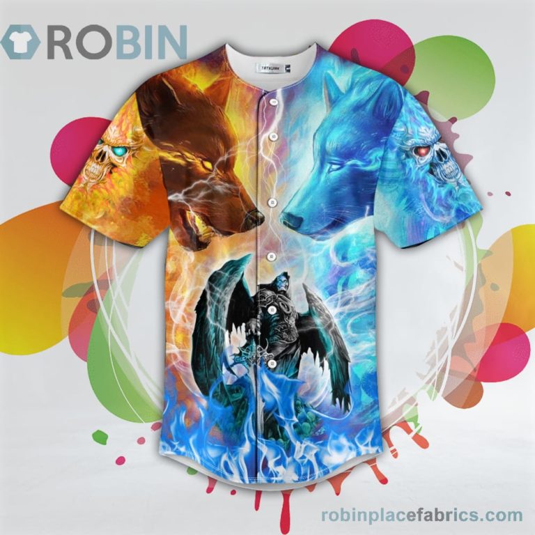 Ice Fire Wolf Grim Reaper Fire Lightning Skull Baseball Jersey RB9169
