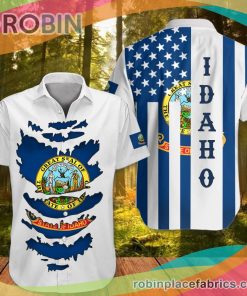 Idaho Casual Button Down Hawaiian Shirt Patriotic Idaho Clothes Unique Design