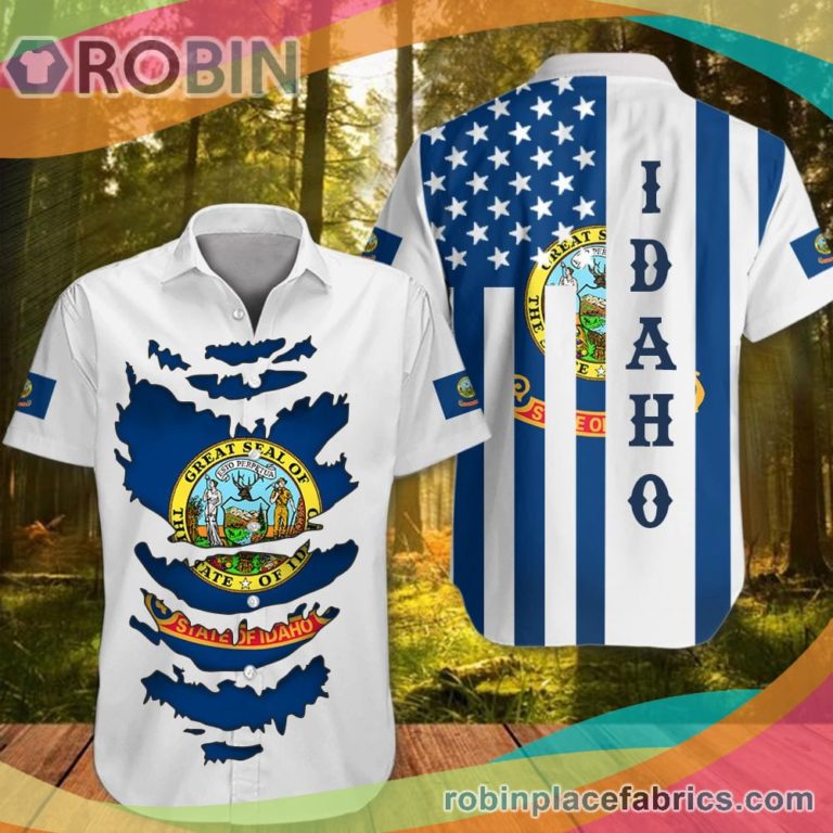 Idaho Casual Button Down Hawaiian Shirt Patriotic Idaho Clothes Unique Design