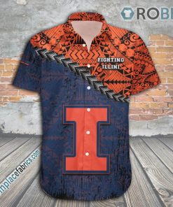 Illinois Fighting Illini Casual Button Down Hawaiian Shirt Grunge Polynesian Tattoo – NCAA