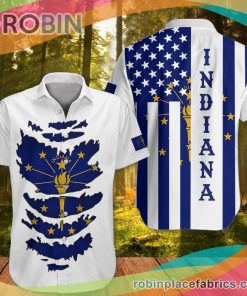 Indiana Casual Button Down Hawaiian Shirt Honoring Flag State Indiana Apparel Patriotic