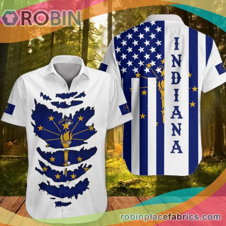 Indiana Casual Button Down Hawaiian Shirt Honoring Flag State Indiana Apparel Patriotic