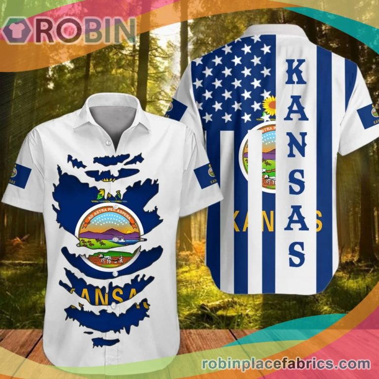 Kansas Casual Button Down Hawaiian Shirt Kansas State Apparel Patriotic