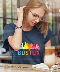 ladies t shirt boston massachusetts retro watercolor skyline souvenir pPcyc