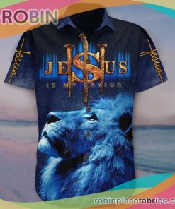 Lion Jesus Is My Savior Casual Button Down Hawaiian Shirt Unique Cool Christian Shirt