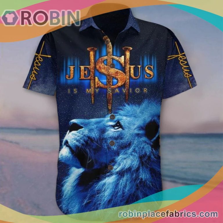 Lion Jesus Is My Savior Casual Button Down Hawaiian Shirt Unique Cool Christian Shirt