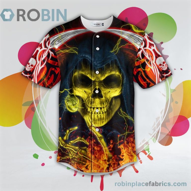 Lucifer Satan Grim Reaper Skull Baseball Jersey RB7953