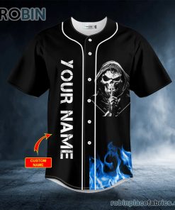 march guy blue fire skull custom baseball jersey 268 tiaNu